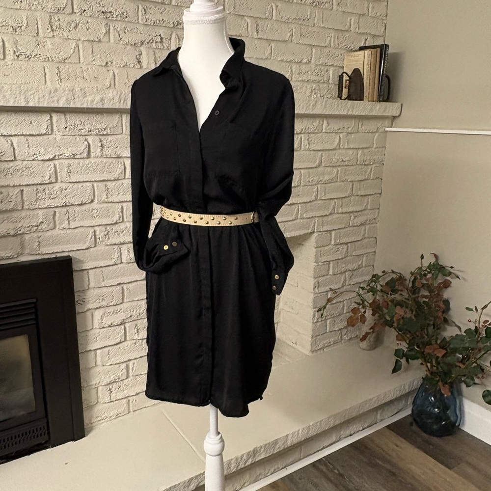 H&M Divided Black Button Down Long Sleeve Shirt Dress Size 6